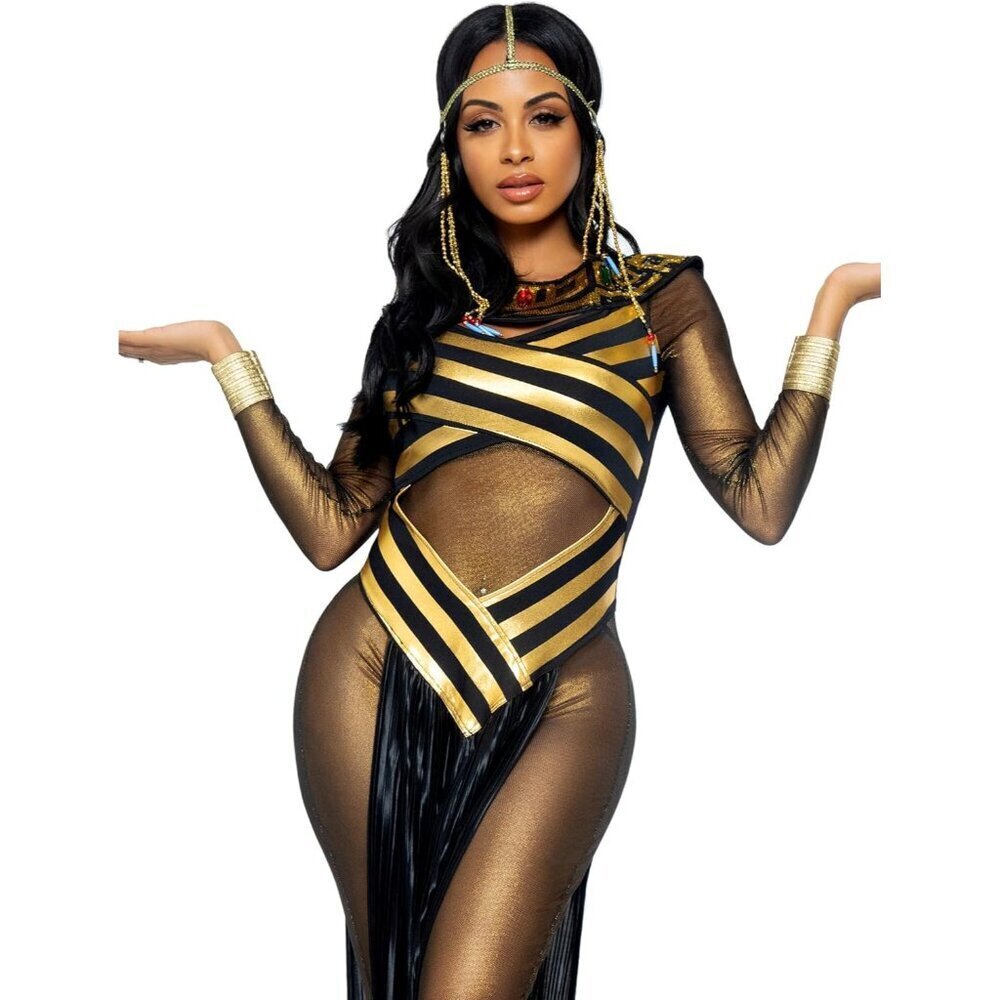 Women's Cleopatra Costume Set Gold Black Polyester Spandex Large Sexy Egyptian